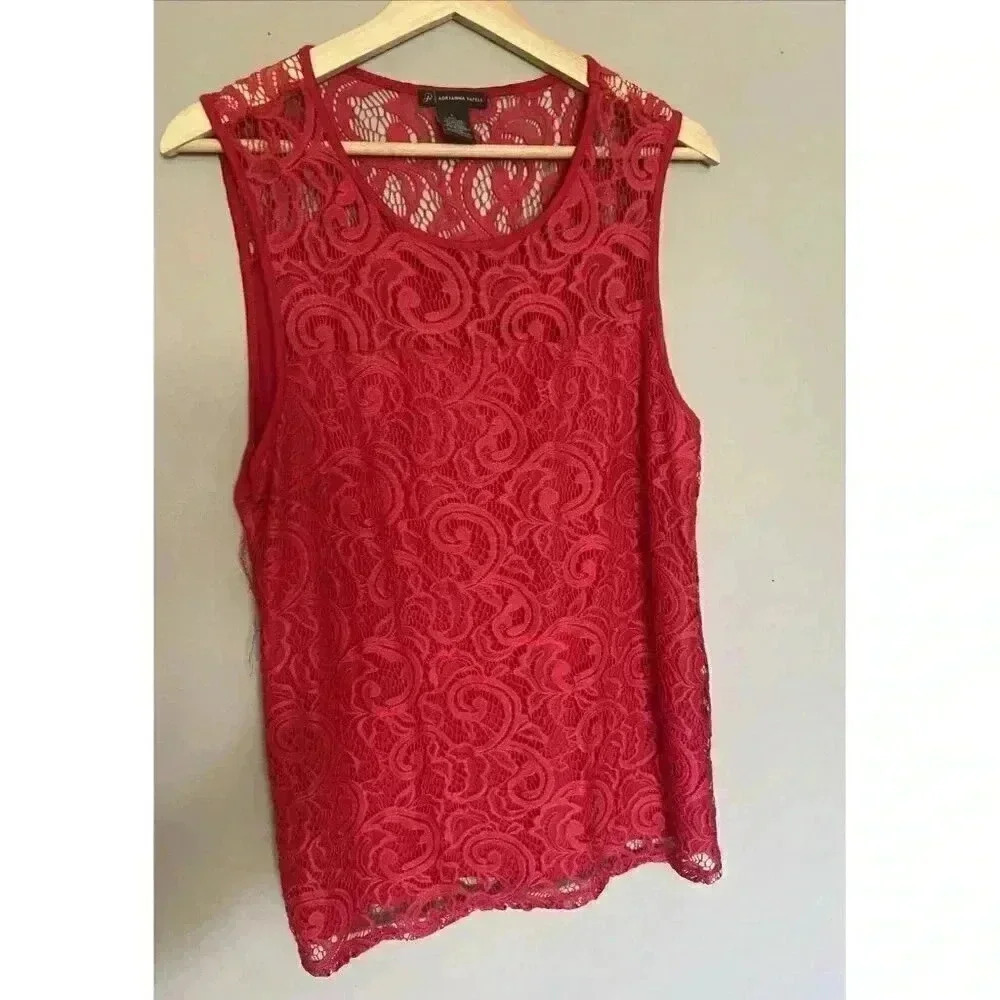 Adrianna Papell Red Lace Blouse - Picture 1 of 8